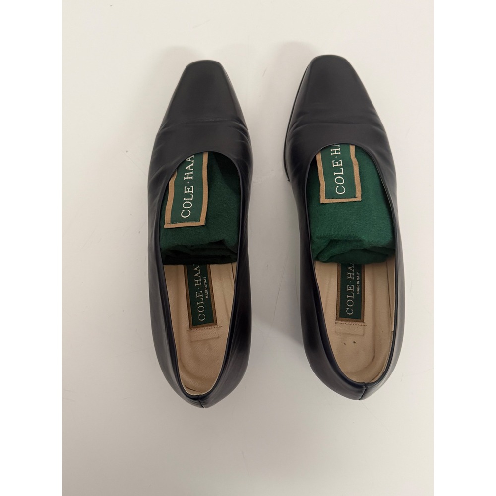 Vintage Cole Haan Black Leather Square Toe Low Block Heel Pumps Made in Italy 9B